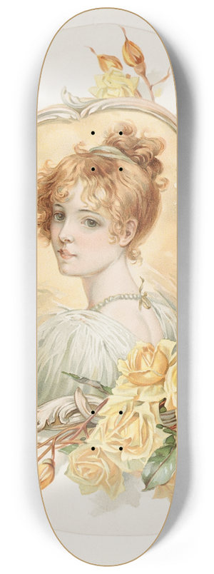 Louis Prang - Womans Portrait Enframed with Yellow Roses 8.25 inch art skate deck Louis Prang - Womans Portrait Enframed with Yellow Roses 8.25 inch art skate deck