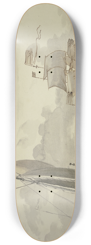 Ludolf Bakhuysen - Bewegte See, nach rechts segelndes Schiff, links eine Barke mit vier Mann, im Hintergrund eine Stadt 8.25 inch art skate deck