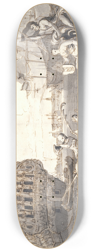 Ludolf Bakhuysen - The port of Amsterdam, allegorical subject 8.25 inch art skate deck