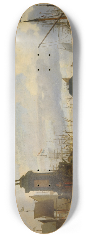 Ludolf Bakhuysen - View of the Amsterdam Harbour at the IJ River 8.25 inch art skate deck