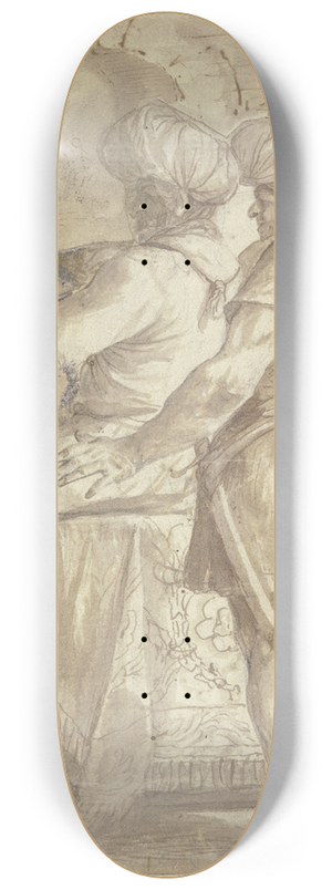 Annibale Carracci - Zwei Trken, auf einem Thron nach links sitzend, hinter ihnen ein Wchter mit aufgesttztem Speer, alle Figuren in Dreiviertelrckenansicht 8.25 inch art skate deck