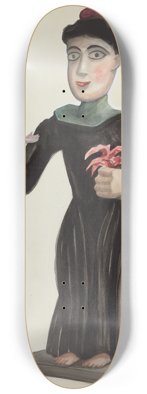 Majel G. Claflin - Carved and Painted Wooden Santo (St. Anthony) 8.25 inch art skate deck