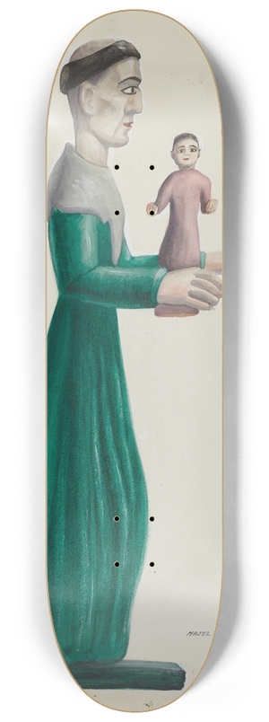 Majel G. Claflin - Carved and Painted Wooden Santo (St. Joseph) 8.25 inch art skate deck