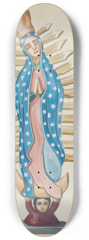 Majel G. Claflin - Guadalupe Wood Santo or Bulto 8.25 inch art skate deck