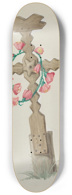 Majel G. Claflin - Wooden Cross used as Headstone (Hand Made) 8.25 inch art skate deck