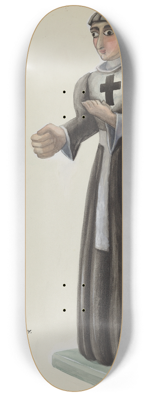 Majel G. Claflin - Wooden Santo  Friar with Cross on Breast 8.25 inch art skate deck