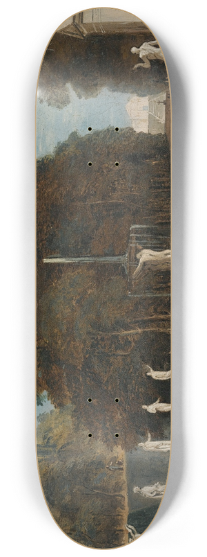 Marco Ricci - A Landscape With Figures Conversing In A Park Beside A Fountain 8.25 inch art skate deck