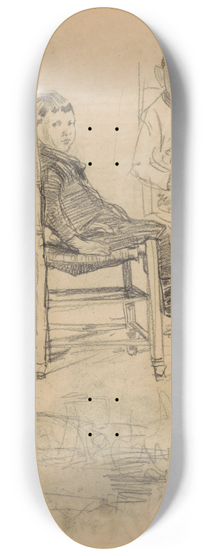 Marius Bauer - Studieblad, onder andere met twee zittende jongens 8.25 inch art skate deck