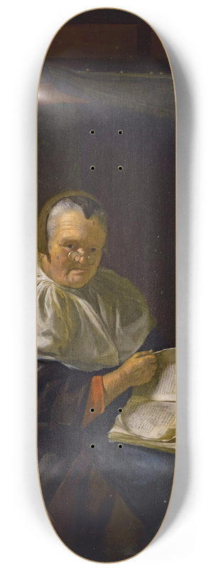 Anthony van Deyl - Interior with a woman readingby a spinning wheel, and a man smoking 8.25 inch art skate deck