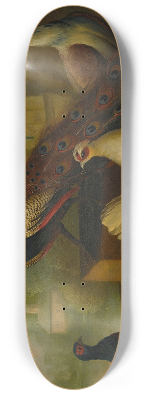Marmaduke Cradock - Peacocks, chickens and otherbirds in a river landscape 8.25 inch art skate deck Marmaduke Cradock - Peacocks, chickens and otherbirds in a river landscape 8.25 inch art skate deck
