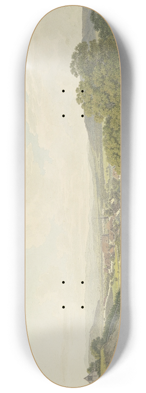 Marquard Wocher - Blick von einer Anhhe auf das Dorf St. Jakob bei Basel mit spitzem Kirchturm 8.25 inch art skate deck