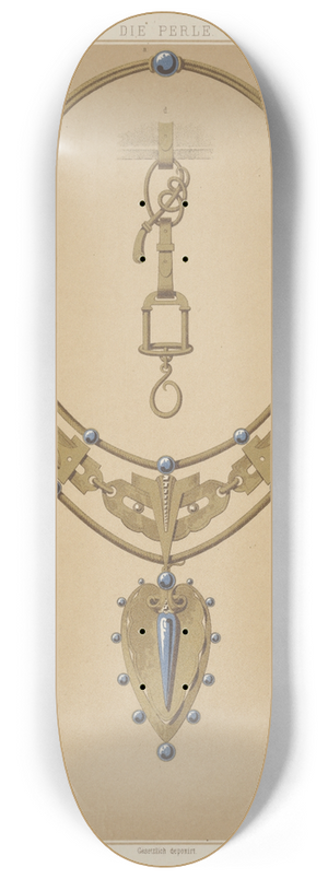 Martin Gerlach - Six Designs For Jewelry, Including Large Necklace With Gold Pendant With Blue Stones. 8.25 inch art skate deck