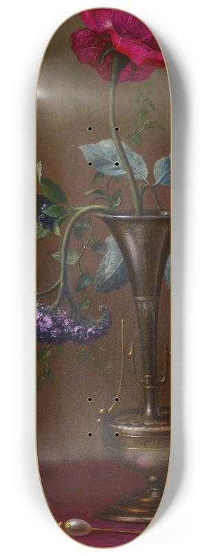 Martin Johnson Heade - Red Rose and Heliotrope in a Vase (Requited and Unrequited Love) 8.25 inch art skate deck