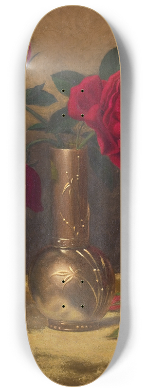 Martin Johnson Heade - Red Roses in a Japanese Vase on a Gold Velvet Cloth 8.25 inch art skate deck Martin Johnson Heade - Red Roses in a Japanese Vase on a Gold Velvet Cloth 8.25 inch art skate deck