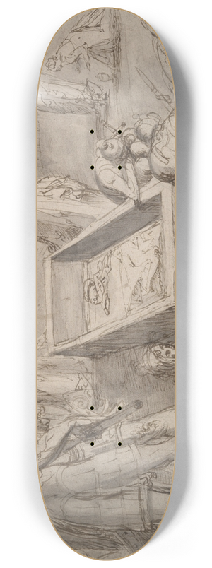 Master of the Egmont Albums - Christs Empty Tomb after the Resurrection, with Christ Appearing to Mary Magdalene at theRight 8.25 inch art skate deck Master of the Egmont Albums - Christs Empty Tomb after the Resurrection, with Christ Appearing to Mary Magdalene at theRight 8.25 inch art skate deck