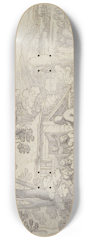 Matthus Merian the elder - Abraham bewirtet die drei Engel unter einem Baum vor seinem Haus 8.25 inch art skate deck