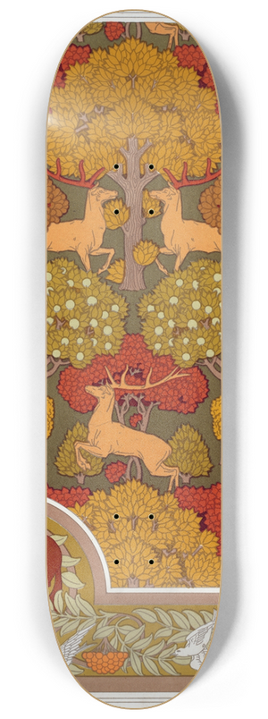 Maurice Pillard Verneuil - Cerfs et arbres, papier peint. cureuil oiseaux et sorbier, bordure. 8.25 inch art skate deck Maurice Pillard Verneuil - Cerfs et arbres, papier peint. cureuil oiseaux et sorbier, bordure. 8.25 inch art skate deck