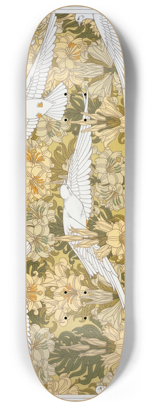 Maurice Pillard Verneuil - Colombes et lis, toffe imprime. 8.25 inch art skate deck