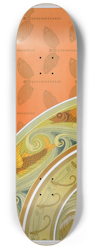 Maurice Pillard Verneuil - Grenouilles et nnuphars, bordure; libellules, pochoir; poissons volants, libellules, bordures; milan et rat 8.25 inch art skate deck