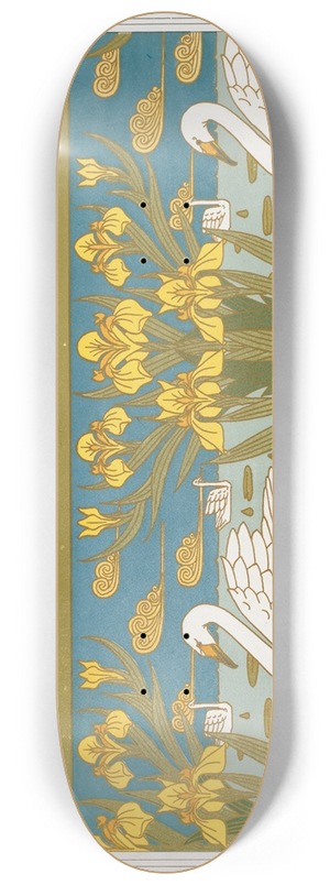 Maurice Pillard Verneuil - Lucanes et champignons, oxalides et papillons, bordure; cygnes, iris et nnuphars, mail cloisonn 8.25 inch art skate deck Maurice Pillard Verneuil - Lucanes et champignons, oxalides et papillons, bordure; cygnes, iris et nnuphars, mail cloisonn 8.25 inch art skate deck