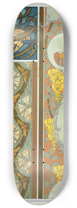 Maurice Pillard Verneuil - Mduses et algues, vitrail. Cigales et lis, paons et cytise, bordures. 8.25 inch art skate deck
