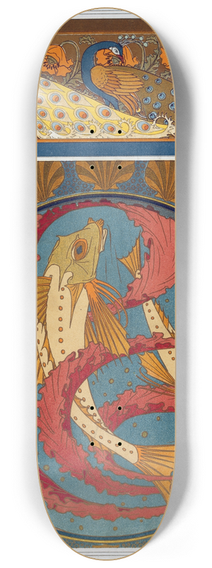Maurice Pillard Verneuil - Paons et pavots, bordure. Grondins, algues et coquilles, plat en mail cloisonn. 8.25 inch art skate deck Maurice Pillard Verneuil - Paons et pavots, bordure. Grondins, algues et coquilles, plat en mail cloisonn. 8.25 inch art skate deck