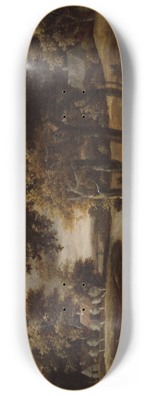 Meindert Hobbema - Wooded Landscape with Figures on aPath 8.25 inch art skate deck