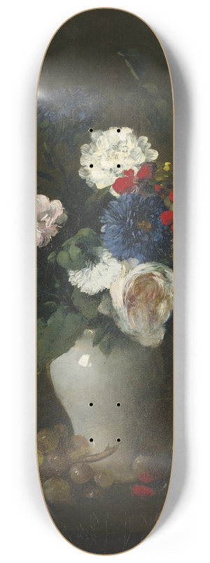 Antoine Vollon - Assorted Flowers in a Vase with Grapes and a Peach on a Table 8.25 inch art skate deck