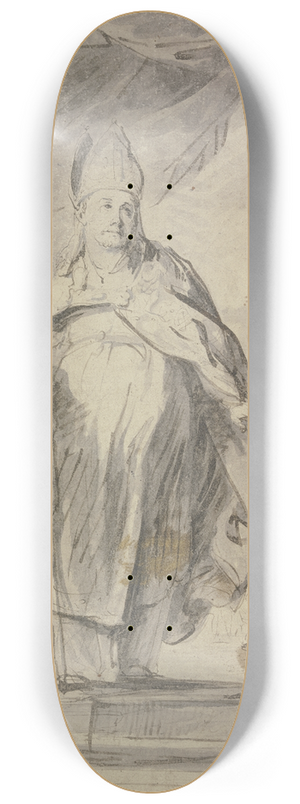 Michael Willmann  - Der Heilige Vincenz steht im Bischofsornat und mit dem Stab in der Rechten auf einem Postament vor einem gerafften Vorhang 8.25 inch art skate deck