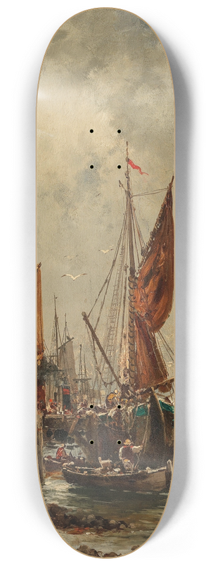 Adolf Kaufmann - A Lively Scene in the Harbour 8.25 inch art skate deck