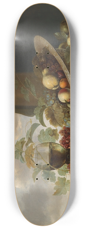 Michiel Simons - A Still Life With Grapes, Pears, A Peach And Roses In A Waanli Kraak Porcelain Bowl, With A Roemer And A Half-Peeled Lemon On A Partly Covered Table Top 8.25 inch art skate deck