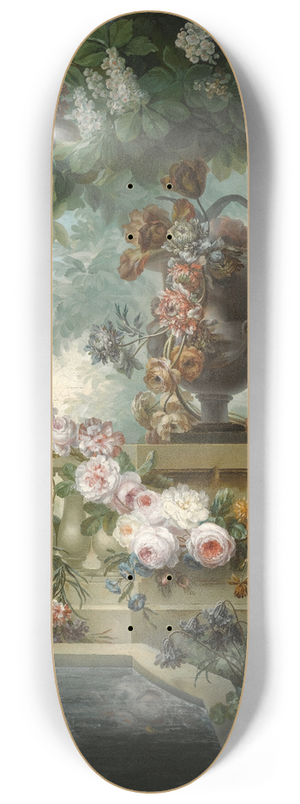 Miguel Parra Abril - A Garden Scene With An Urn Of Flowers, A Flower Garland And A Fountain Beneath A Canopy Of Wisteria 8.25 inch art skate deck