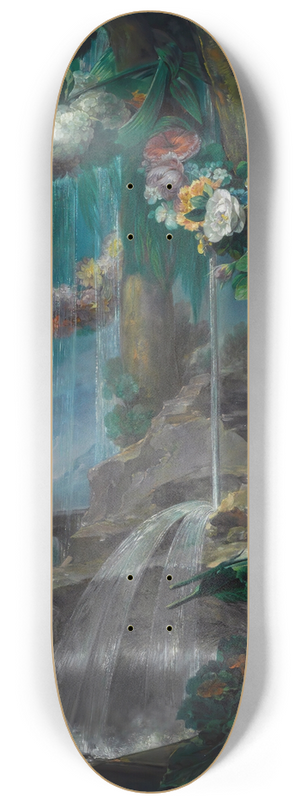 Miguel Parra Abril - An Outdoor Scene With A Spring Flowing Into A Pool, With Garlands Of Flowers And An Aqueduct Beyond 8.25 inch art skate deck