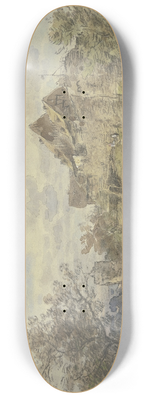 Anton Burger - Landschaft mit Gehft, zwei Khe mit Buerin im Vordergrund 8.25 inch art skate deck