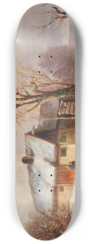 Anton Doll - Winterliche Flusslandschaft mit figrlicher Staffage 8.25 inch art skate deck