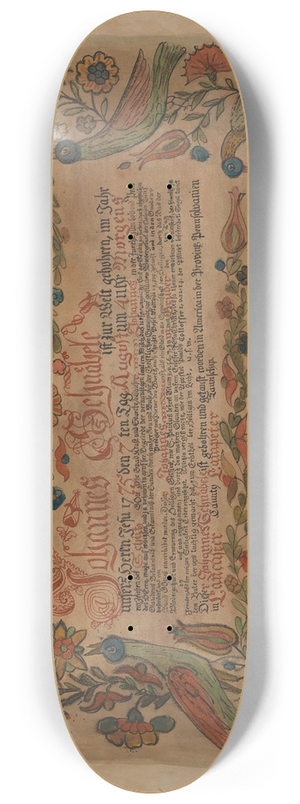 Myra Newswanger - Pa. German Birth Certificate 8.25 inch art skate deck