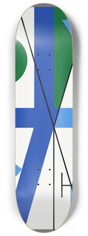 Myriam Thyes - Four spaces with blue broken cross 8.25 inch art skate deck