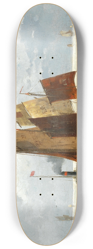 Adolf Kaufmann - Steamboat and Fishing Boats at Sea 8.25 inch art skate deck