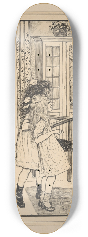 Nelly Spoor - Twee meisjes kijkend naar een vogel op een schouw 8.25 inch art skate deck