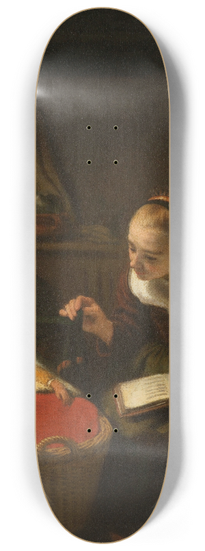 Nicolaes Maes - Young Woman at a Cradle 8.25 inch art skate deck