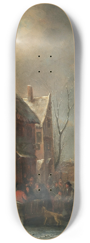 Nicolaes Molenaer - A winter landscape with figures on a frozen river 8.25 inch art skate deck Nicolaes Molenaer - A winter landscape with figures on a frozen river 8.25 inch art skate deck