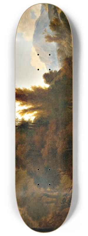 Nicolaes Pietersz. Berchem - Mountain Landscape with Cattle Herders 8.25 inch art skate deck Nicolaes Pietersz. Berchem - Mountain Landscape with Cattle Herders 8.25 inch art skate deck