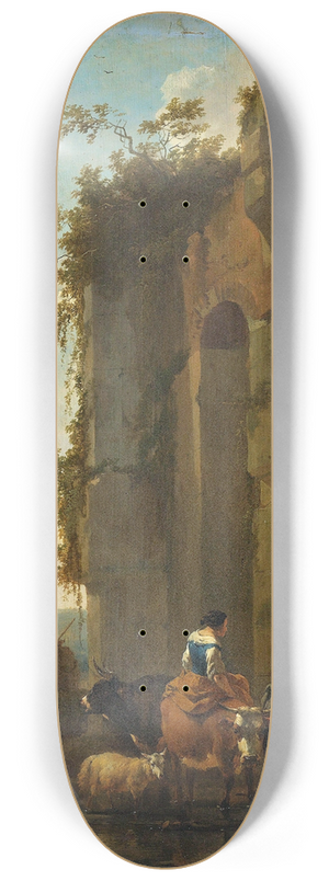 Nicolaes Pietersz. Berchem - Ruins in Italy 8.25 inch art skate deck
