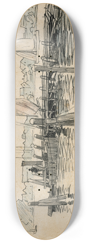 Adolf le Comte - Dorp aan rivier met aanlegsteiger 8.25 inch art skate deck
