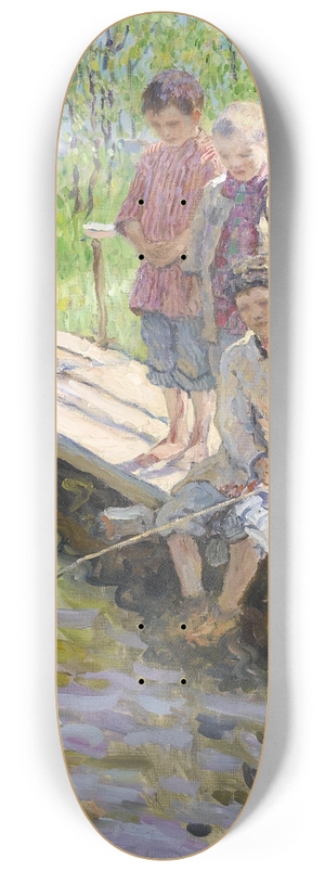 Nikolai Bogdanov-Belsky - Little Boys Eager For A Catch 8.25 inch art skate deck