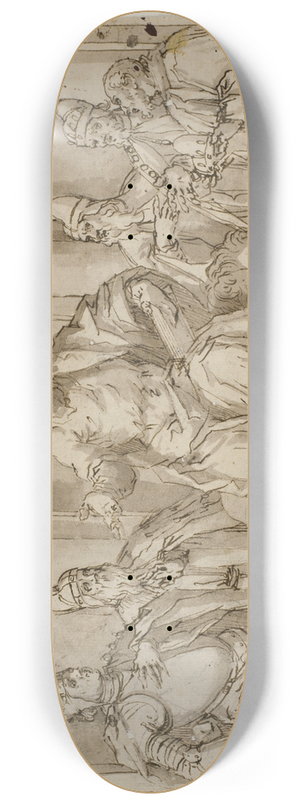 Antonio Aliense - Skt Markus siddende p en trone, omgivet af fire doger og en mand med en dogehat i hnderne 8.25 inch art skate deck Antonio Aliense - Skt Markus siddende p en trone, omgivet af fire doger og en mand med en dogehat i hnderne 8.25 inch art skate deck