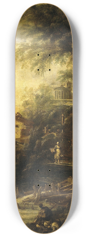 Antonio Francesco Peruzzini - Landscape with Hermit, Pilgrim and Peasant Woman 8.25 inch art skate deck