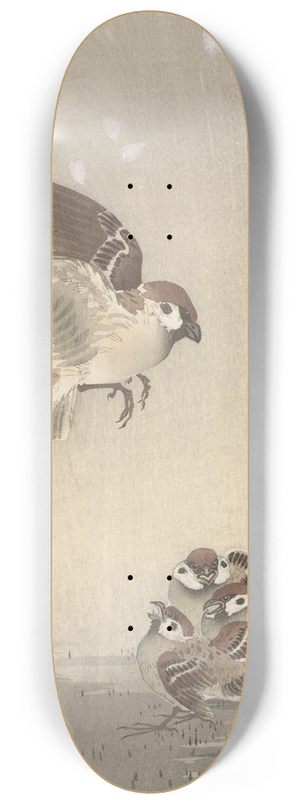 Ohara Koson - Tree sparrow with young 8.25 inch art skate deck Ohara Koson - Tree sparrow with young 8.25 inch art skate deck