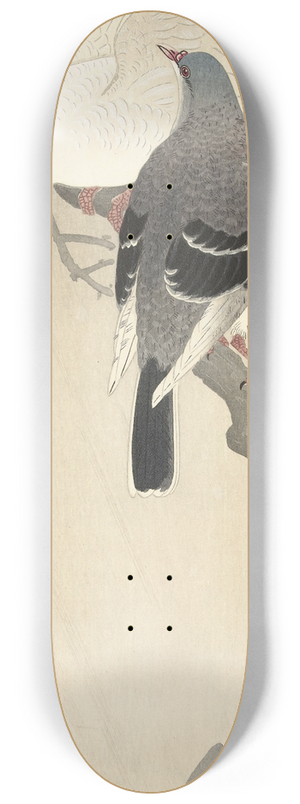 Ohara Koson - Two pigeons on a branch 8.25 inch art skate deck