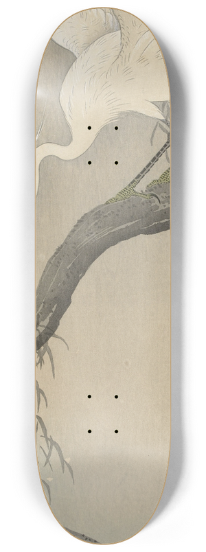 Ohara Koson - White heron on tree branch 8.25 inch art skate deck